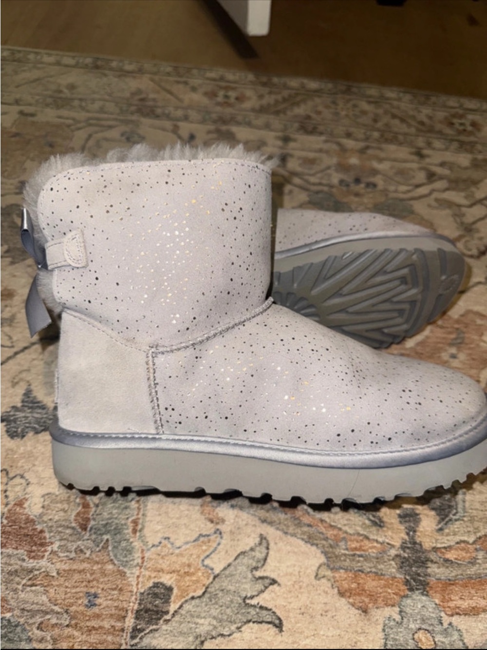UGG Sparkle Short Suede Boot - Light Gray with Silver Glitter